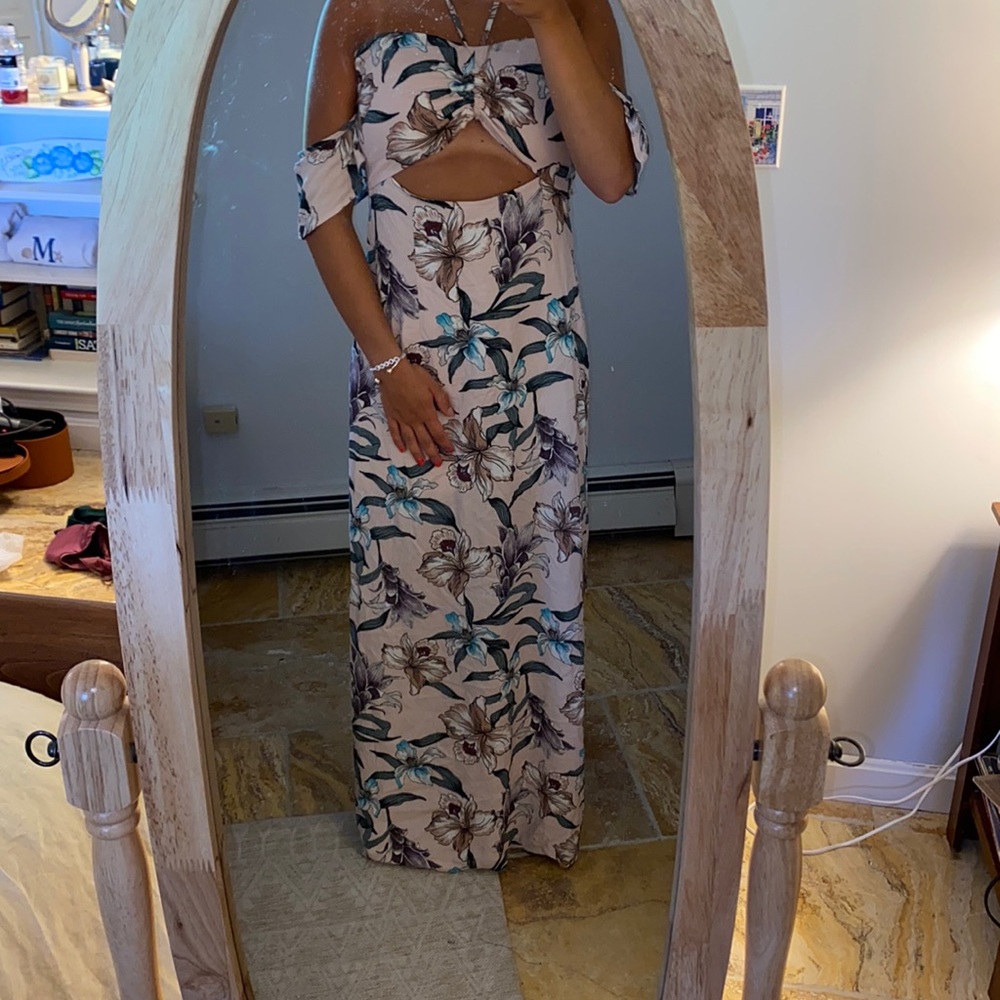 off the shoulder floral maxi dress